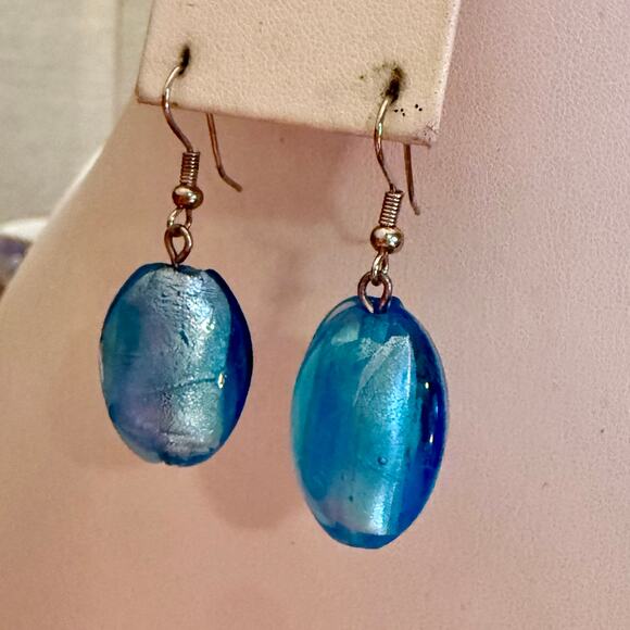 Gorgeous Light Blue Artisan Foiled Glass Drop Earrings - Picture 6 of 7